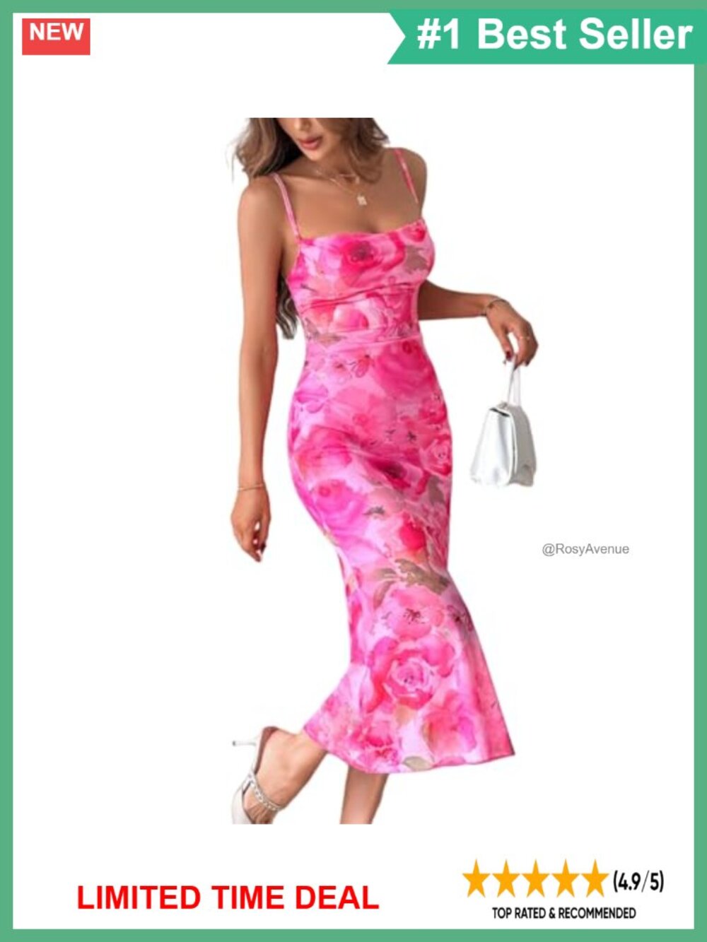 Women's Floral Mesh Midi Bodycon Dress Spaghetti Strap Summer Party